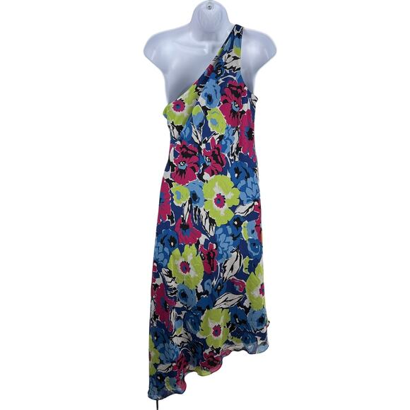 Ralph Lauren One Shoulder Floral Dress Asymmetric Chiffon Women’s 4 Gardencore - Picture 3 of 6